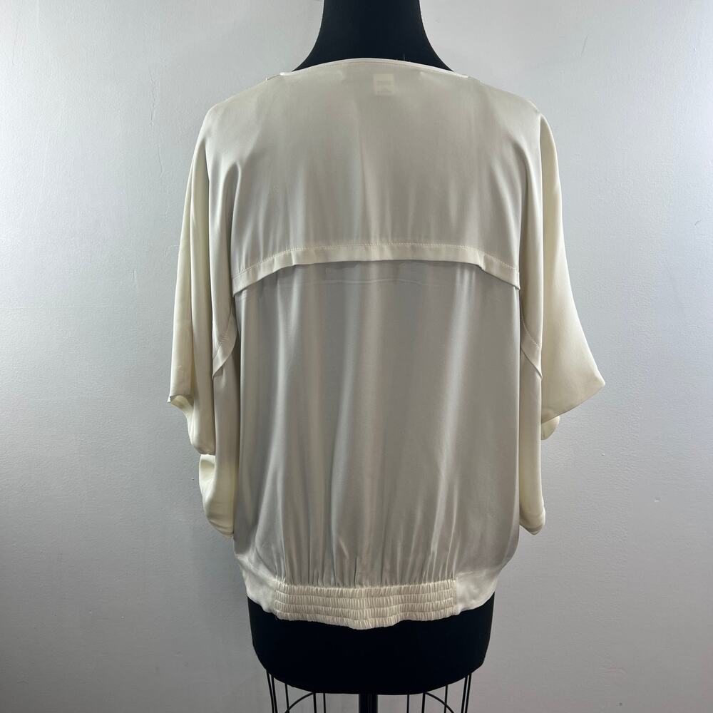 DVF Diane Von Furstenberg Ivory Pleated Blouse Silk Keyhole Neck Size M Medium - Picture 6 of 11